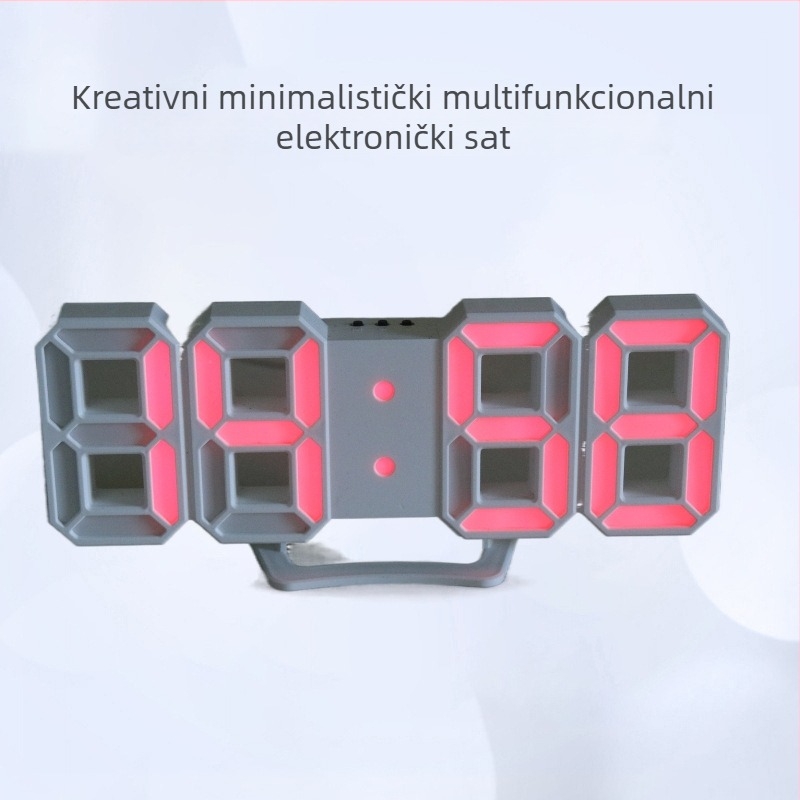 LED digitalni sat s termometrom, kalendarom i alarmom — zidni ili stolni sat s vanjskim napajanjem