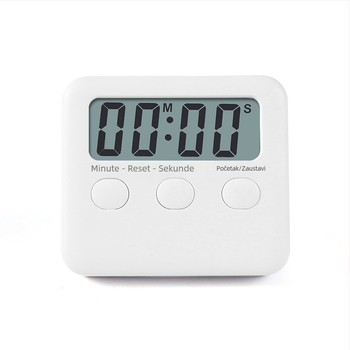 Kuhinjski timer s elektroničkim mehanizmom, LCD zaslon, odbrojavanje, napajanje baterijama, pravokutno plastično kućište