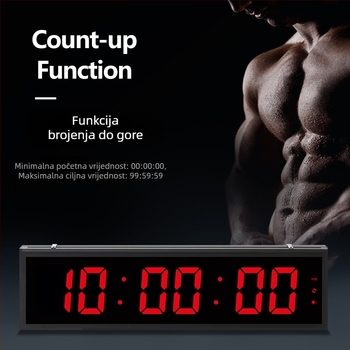 LED Veliki Sportski Timer, Elektronički Pogon, LED Brojčani Prikaz, Vanjsko Napajanje, Metalno Kućište, Kronograf i Svijetli u Mraku