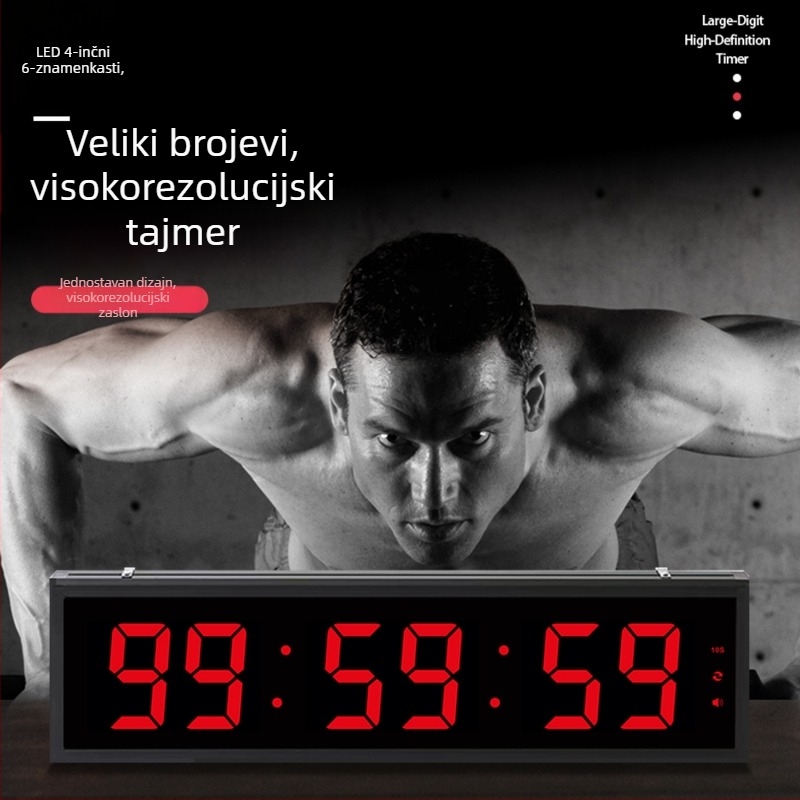 LED Veliki Sportski Timer, Elektronički Pogon, LED Brojčani Prikaz, Vanjsko Napajanje, Metalno Kućište, Kronograf i Svijetli u Mraku
