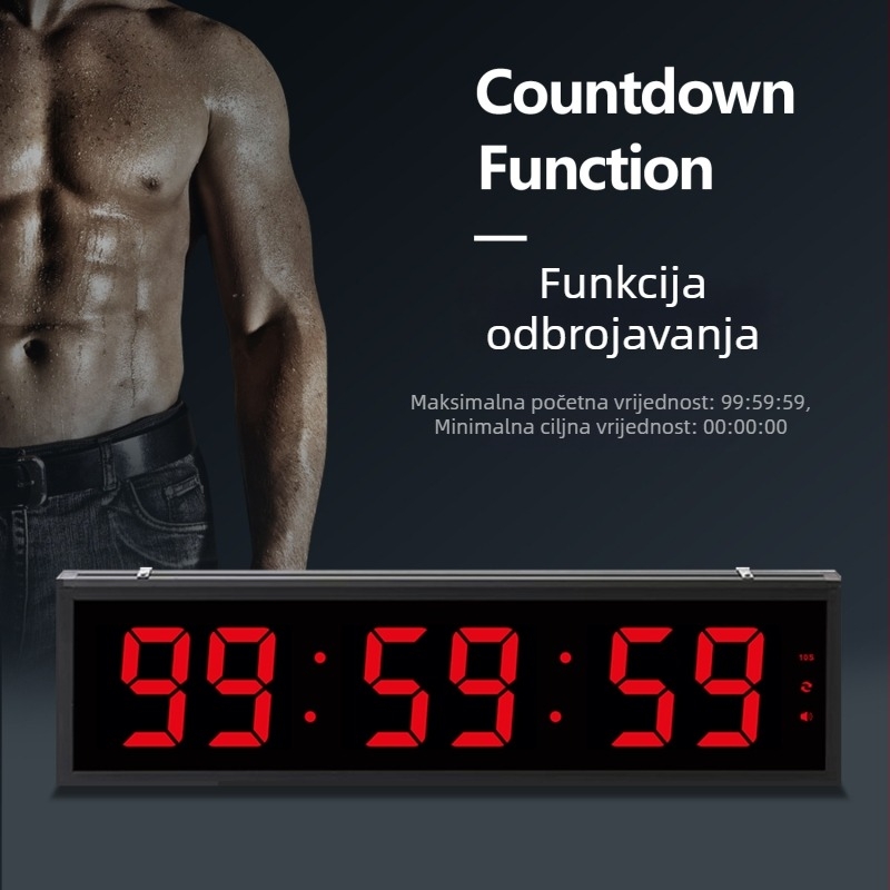 LED Veliki Sportski Timer, Elektronički Pogon, LED Brojčani Prikaz, Vanjsko Napajanje, Metalno Kućište, Kronograf i Svijetli u Mraku