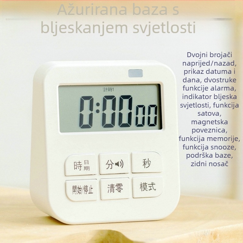Toranj-stil elektronički odbrojivač s alarmom i kalendarom, elektronički pogon, LCD prikaz, plastično kućište, napajanje baterijom
