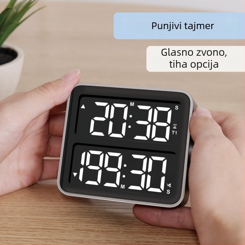 Nova dvostrano LED mjerač vremena, punjiv, 199-minutni mjerač vremena s brojanjem naprijed i unatrag, za učenike