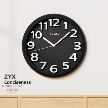Zidni sat F333, kružnog oblika, moderan dizajn, glatko kretanje sekundne ruke, Eshida mehanizam, napajanje baterijom, plastično kućište
