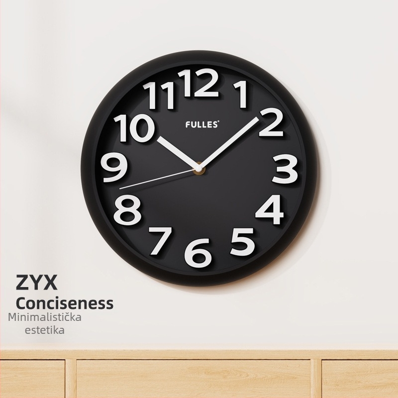 Zidni sat F333, kružnog oblika, moderan dizajn, glatko kretanje sekundne ruke, Eshida mehanizam, napajanje baterijom, plastično kućište