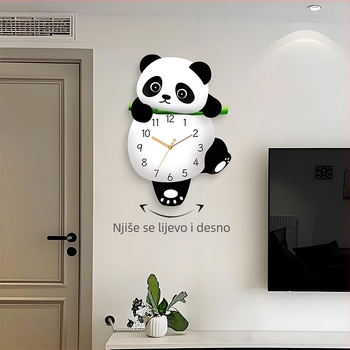 Slatki zidni sat s panda motivom, tih kvarcni mehanizam, montaža bez bušenja
