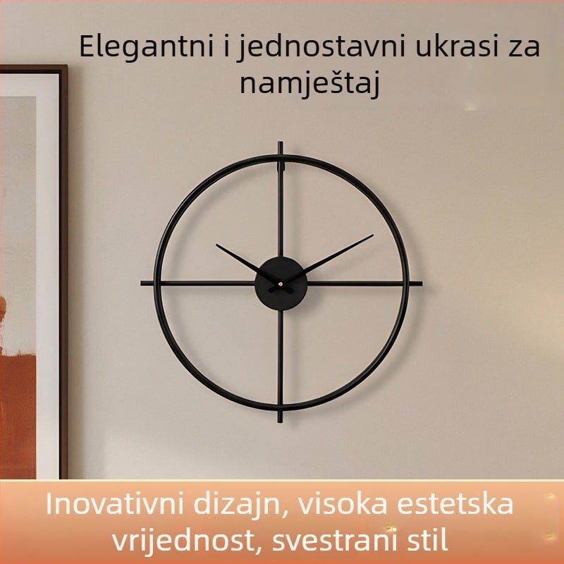 Odik zidni sat, Španjolski minimalistički umjetnički stil, tih pogon s glatkim kretanjem, kružni metalni brojčanik i kućište, baterijsko napajanje, prikaz pokazivača i LED