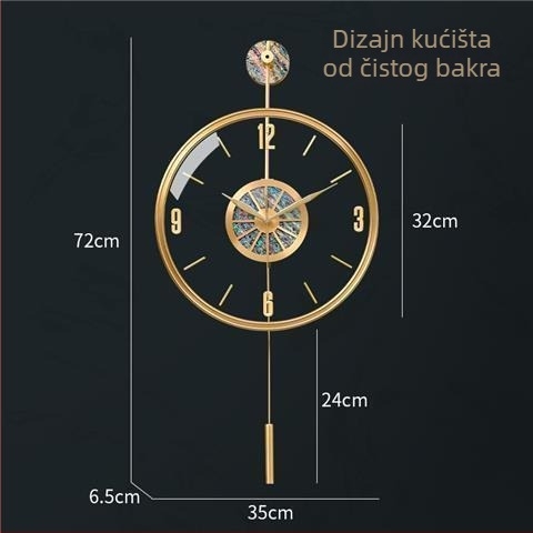 Zidni sat s analognim prikazom i brojevima, baterijski pogon, metalno kućište i brojčanik, plexiglass ogledalo