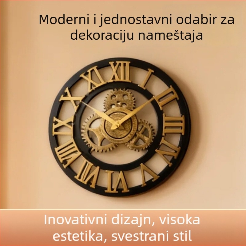 Zidni sat s drvenim kućištem i MDF brojčanikom, antikni stil, glatko kretanje sekundne kazaljke