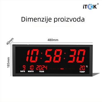 Veliki digitalni elektronički zidni sat s vječnim kalendarom, moderni minimalistički dizajn, LED zaslon, tih rad, termometar, prikaz tjedna i mjeseca