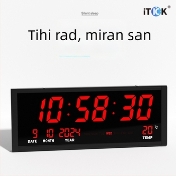 Veliki digitalni elektronički zidni sat s vječnim kalendarom, moderni minimalistički dizajn, LED zaslon, tih rad, termometar, prikaz tjedna i mjeseca