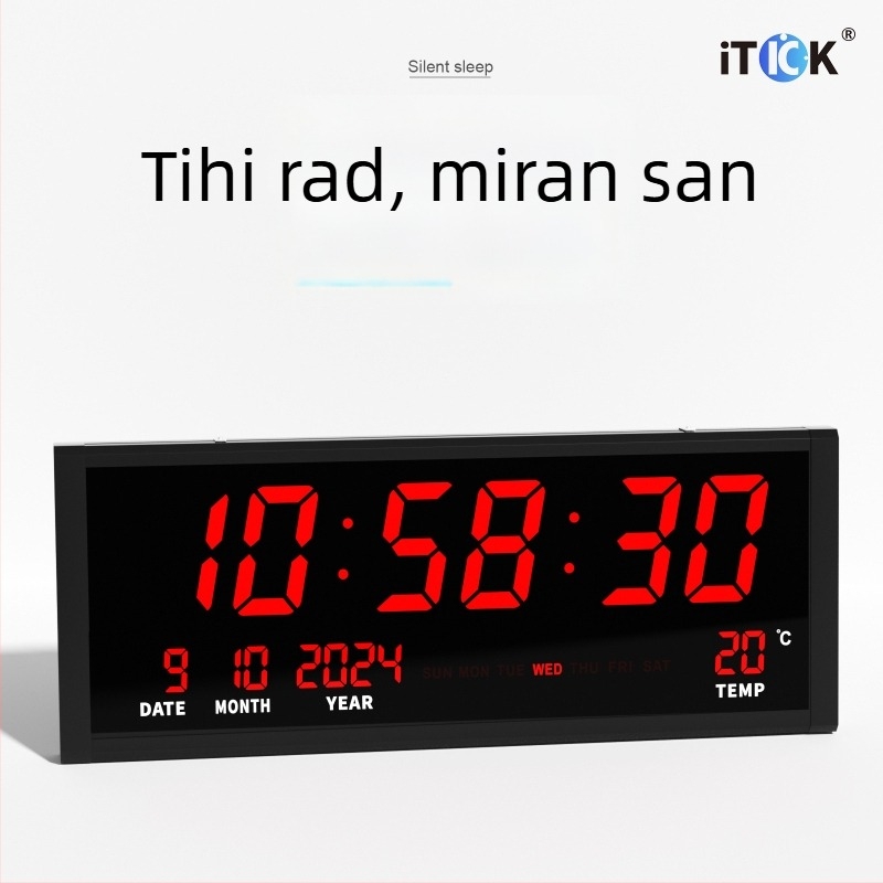 Veliki digitalni elektronički zidni sat s vječnim kalendarom, moderni minimalistički dizajn, LED zaslon, tih rad, termometar, prikaz tjedna i mjeseca