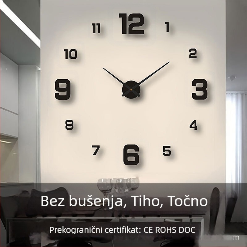Kreativni 3D zidni sat za dnevni boravak, bez bušenja, zidno postavljanje, svijetleći, tih hod