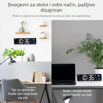 Zidni sat s LED zaslonom, termometrom, mjerenjem vlage, kalendarom i alarmom