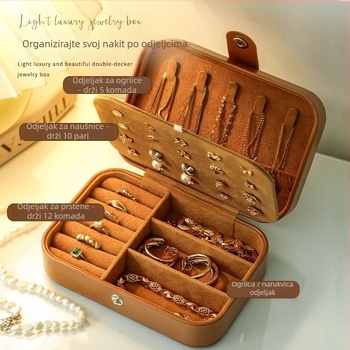 Kožna kutija za nakit, prijenosna, s mekanim unutarnjim prostorom, model ST232403-23240307U4001, za ogrlice, naušnice i prstenje
