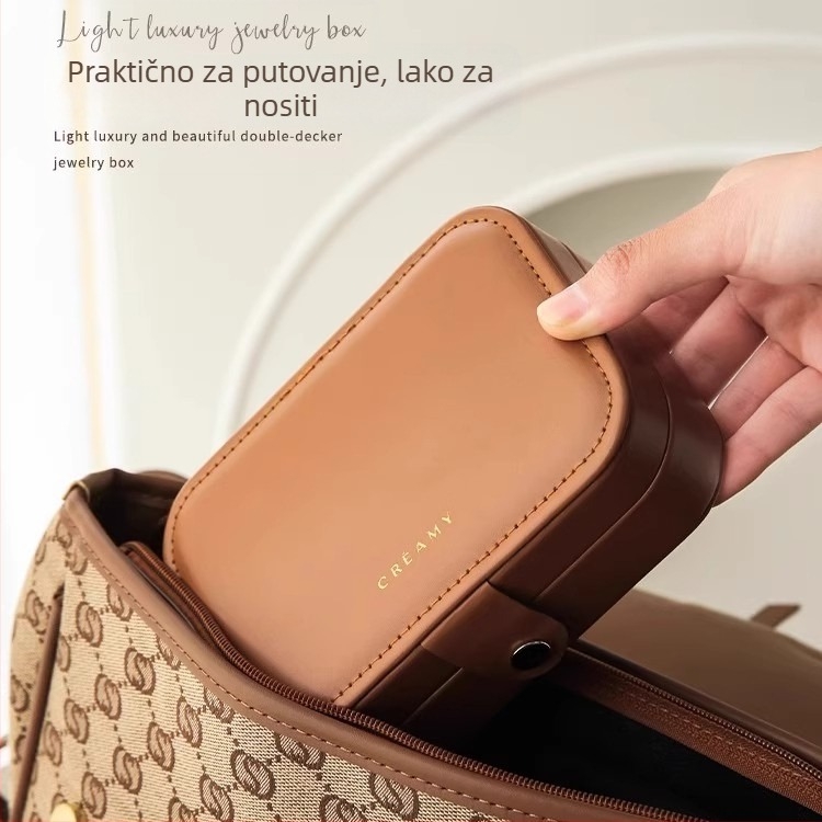 Kožna kutija za nakit, prijenosna, s mekanim unutarnjim prostorom, model ST232403-23240307U4001, za ogrlice, naušnice i prstenje