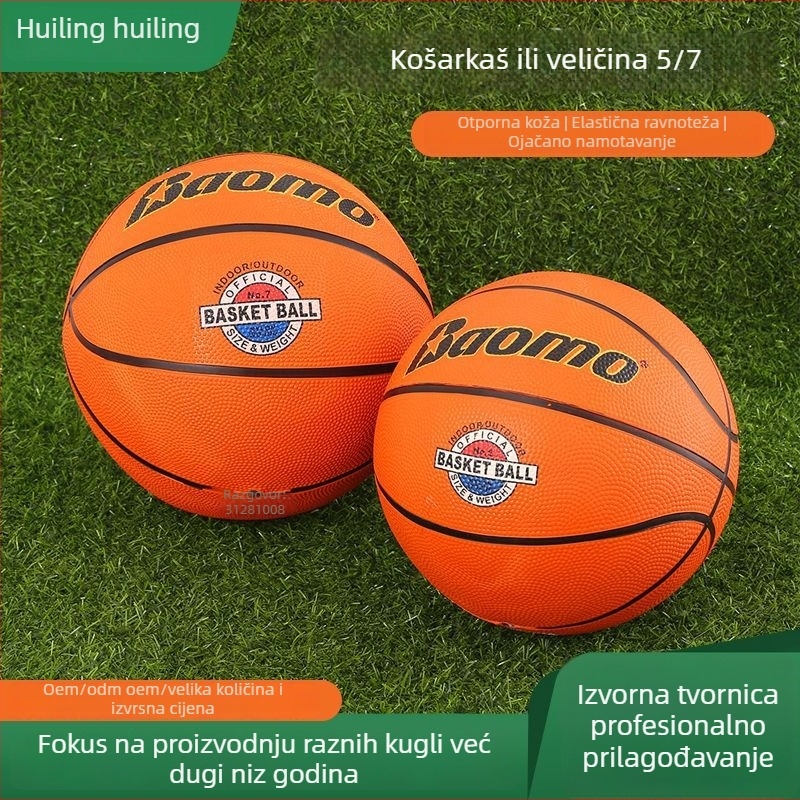 Gumena košarkaška lopta s tiskanim logom, bez prilagodbe; namijenjena za unutarnju i vanjsku upotrebu; pogodna za košarku, nogomet i odbojku