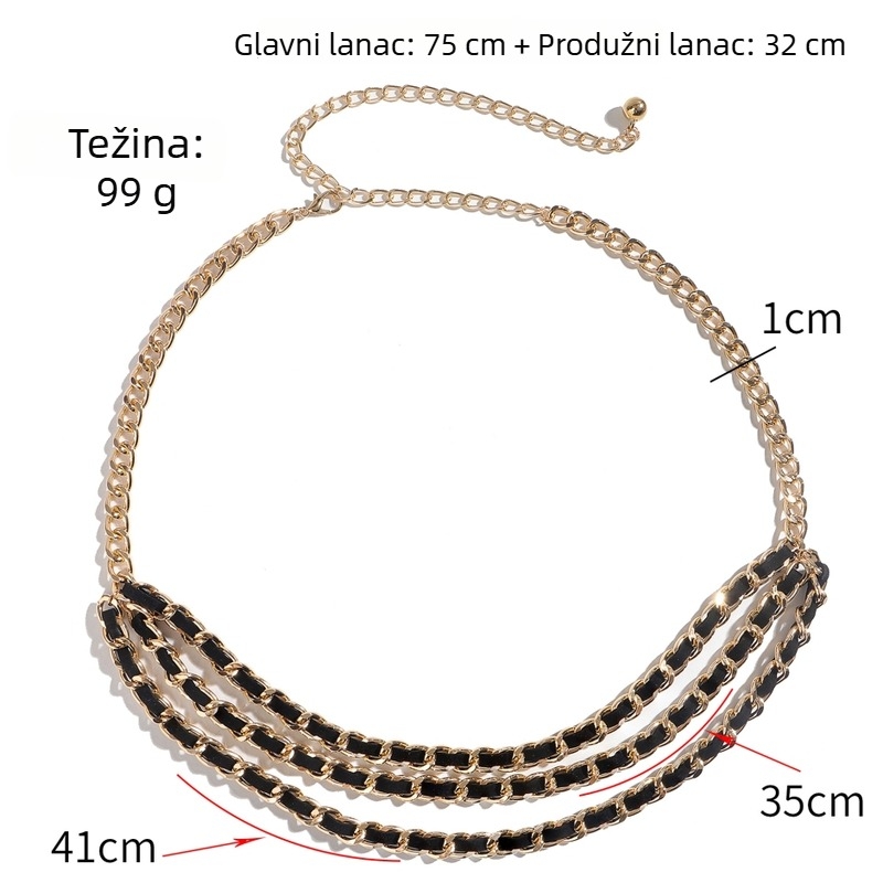 Trostruka metalna strukna lanac za haljinu, pleteni dizajn, uska širina, ženski modni pojas, izdanje jesen 2025