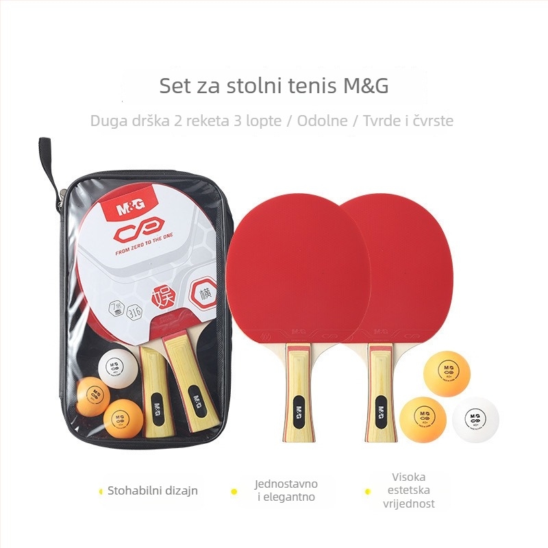 Set reketa za stolni tenis (2 komada) s torbom i 3 loptice — trening rekete, drveni list, anti-lepljiva guma, direktni udar, pogodno za stolni tenis i badminton