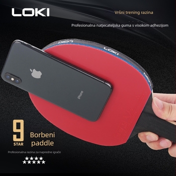 Stolnoteniska reketa s karbonskom osnovom, guma s reverznim ljepilom, horizontalni udar, jednostrani udar, mogućnost personalizacije s logom