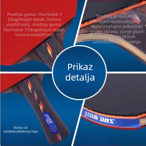 DHS reketa za stolni tenis – guma protiv ljepila, bočni udarac, blok specifikacija