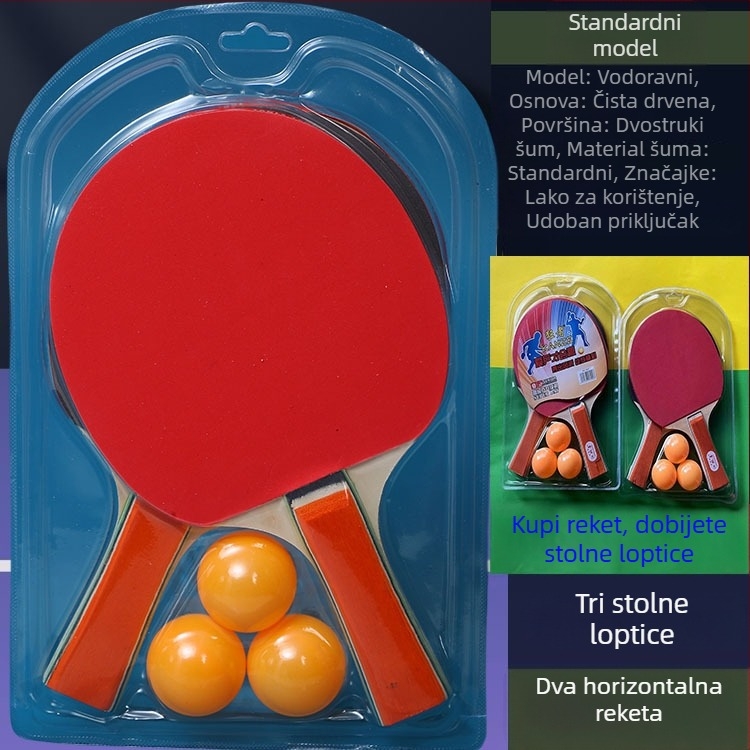 Set ping-pong reketa s poplar oštricom, guma Straight Glue, horizontalnog tipa reketa, porijeklo Hangzhou, mogućnost prilagodbe logotipa