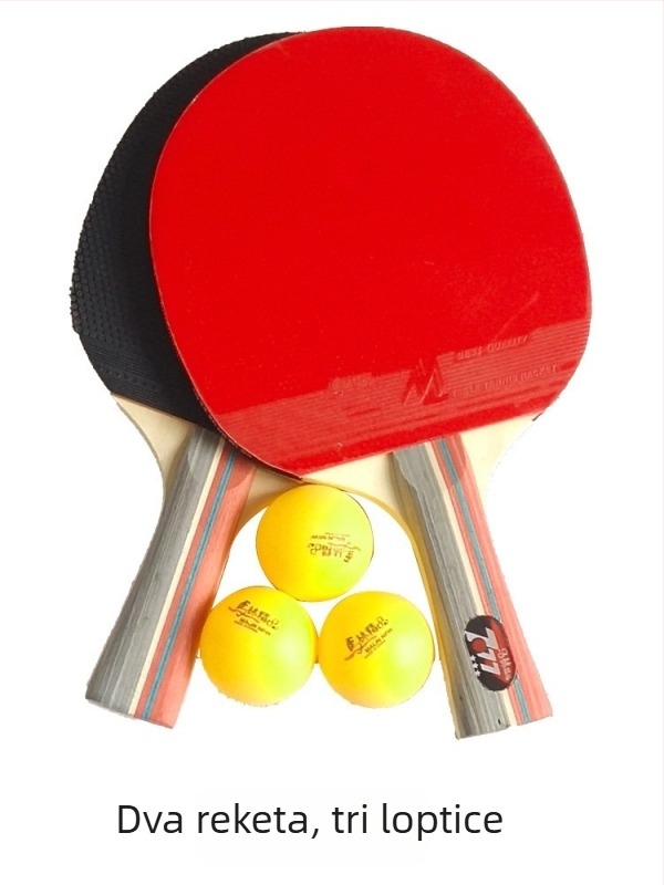 Set reketa za stolni tenis s dva reketa, dvostrano anti-lepljive gume, za početnike, direktan udarac, uključuje 3 lopte, mogućnost tiska loga