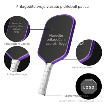 Pickleball reketa od karbonskih vlakana, silikon grip protivklizni, prilagodljivo za treniranje