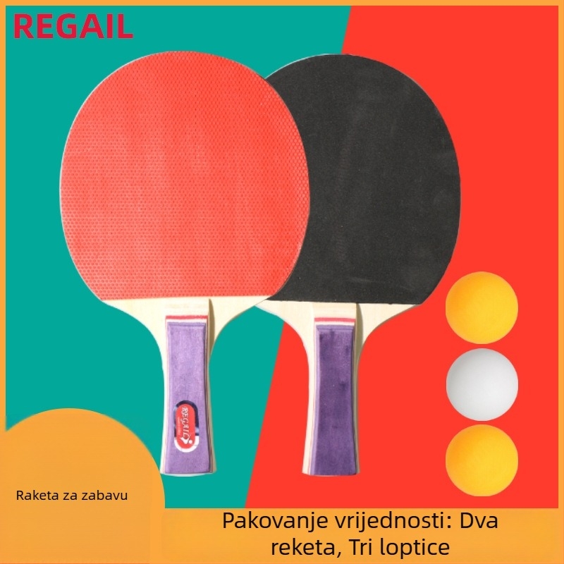 Set reketa za stolni tenis, shakehand stil, baza od topole, guma s ljepilom, Regail marka, podrijetlo Zhejiang