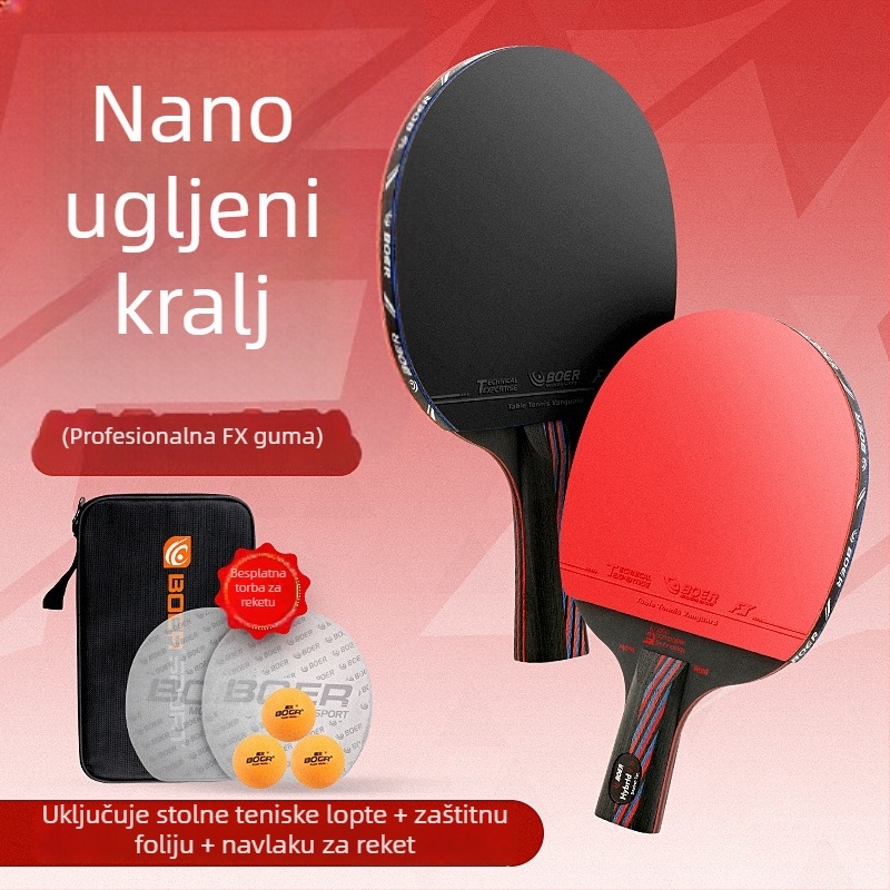 Boer stolni tenis reketa - Nano Carbon King nadograđena verzija, Basswood Ayus baza ploče, Reverse Glue guma, horizontalni udarac, prilagođena obrada