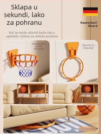 Unutarnji zidni sklopivi koš za košarku, tih rad, kućna uporaba