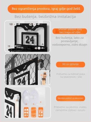 Koš za košarku bez bušenja, vakuumsko pričvršivanje, za unutarnju i vanjsku upotrebu, sklopiv, pogodan za zakucavanje