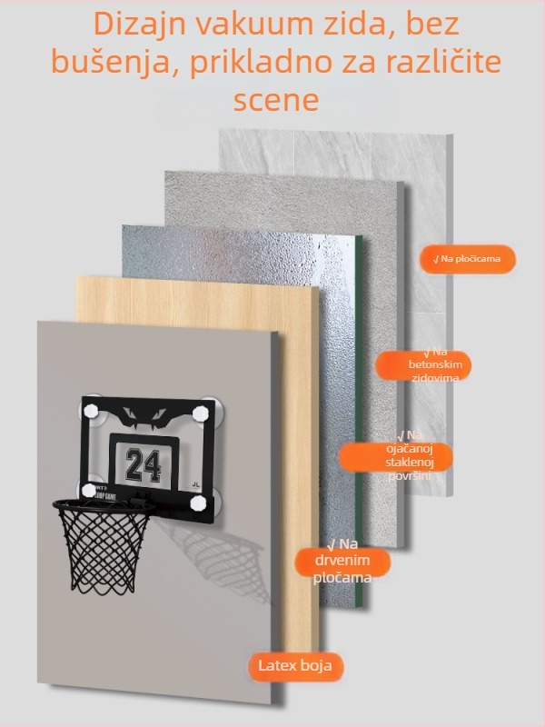 Koš za košarku bez bušenja, vakuumsko pričvršivanje, za unutarnju i vanjsku upotrebu, sklopiv, pogodan za zakucavanje