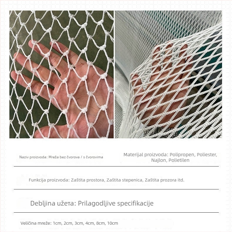 Prilagodljiva zaštitna mreža za sportske terene, bez čvorova, materijali: poliester, najlon, polipropilen, zaštita i ograđenje
