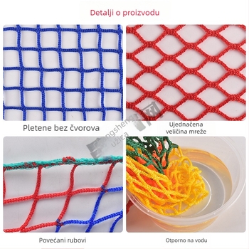 Obična sigurnosna mreža za ogradu bez čvorova; poliesterska; model: bez čvorova; namijenjena za ograde stolnoteniskih, nogometnih i košarkaških terena te izolacijske mreže