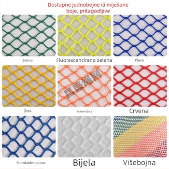 Obična sigurnosna mreža za ogradu bez čvorova; poliesterska; model: bez čvorova; namijenjena za ograde stolnoteniskih, nogometnih i košarkaških terena te izolacijske mreže
