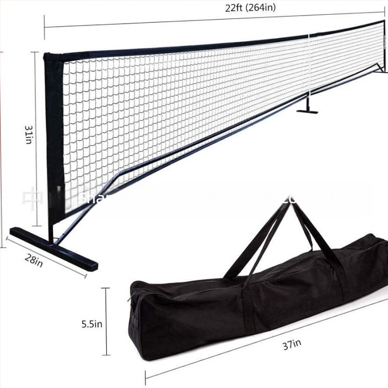 Prijenosna teška pickleball mreža s PVC rubom-klipom; konstrukcija od poliestera i čelika; težina 8 kg; pakiranje 91×19×15 cm; pogodno za pickleball, tenis i druge loptaške igre