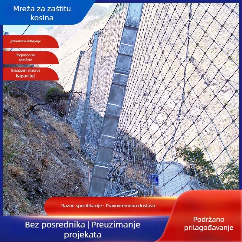 Aktivna i pasivna mreža zaštite kosina, sprječavanje klizišta u planinama, pada kamenja i stabilizacija tla, SNS fleksibilna čelična sajla sigurnosna mreža