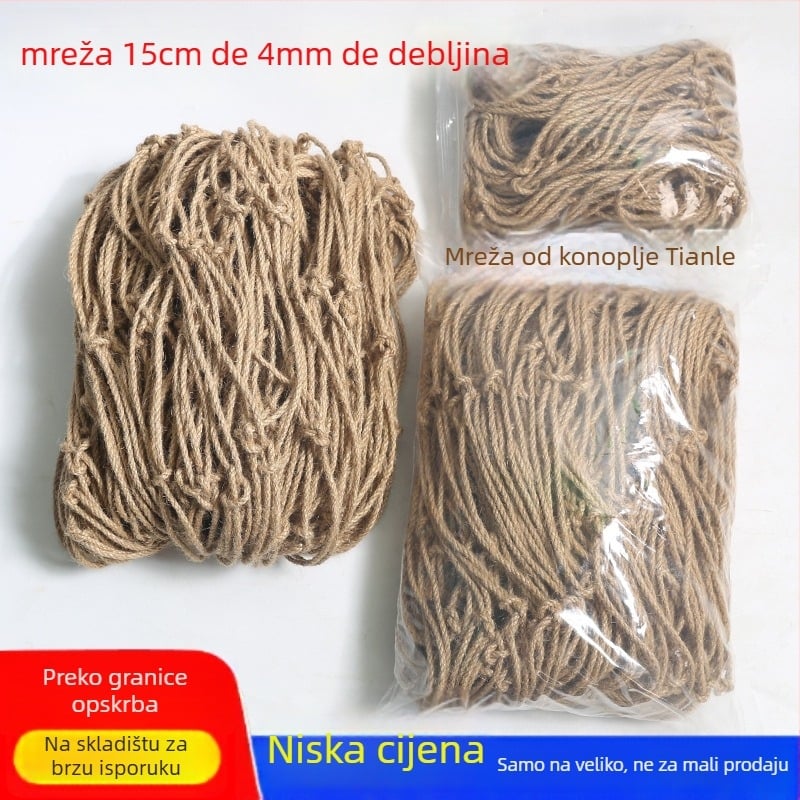Konopna mreža – retro dekorativna mreža za penjanje biljaka, zaštitno rukohvat uz stepenice i upotreba na stropu ili zidu s fotografijama