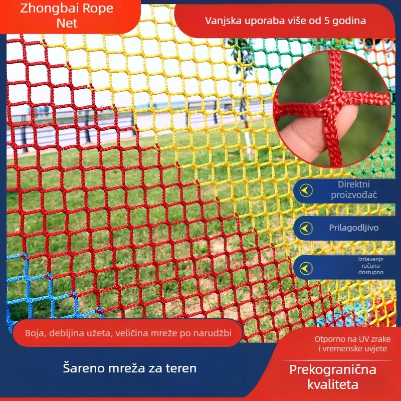 Šarena mreža za ograđivanje tenis-terena, poliester bez čvorova, mreža za trening i dijeljenje te izolaciju, ojačana zaštitna mreža