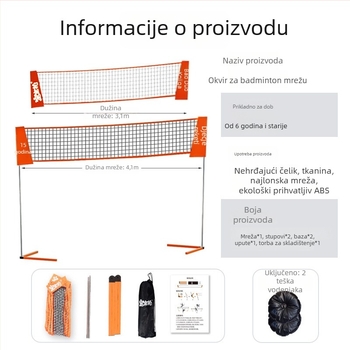 Vanjska mreža za badminton – prijenosna sklopiva mreža za igru; Materijal: Drugo; Prilagodljivost: Da; Pogodno za badminton i tenis