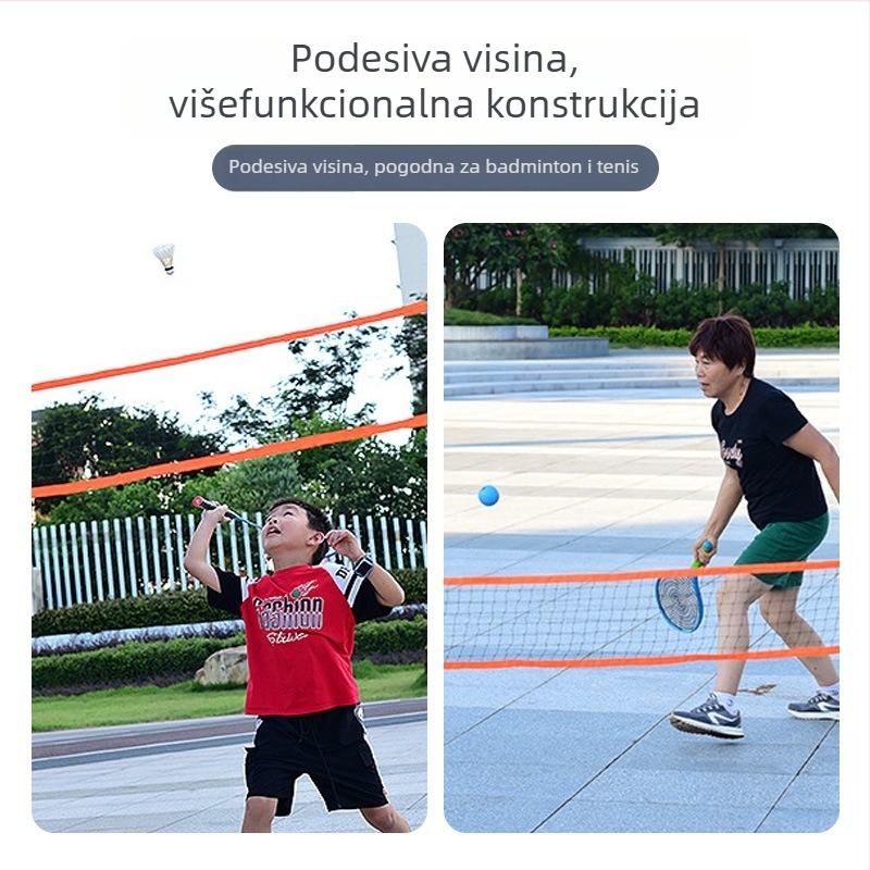 Vanjska mreža za badminton – prijenosna sklopiva mreža za igru; Materijal: Drugo; Prilagodljivost: Da; Pogodno za badminton i tenis