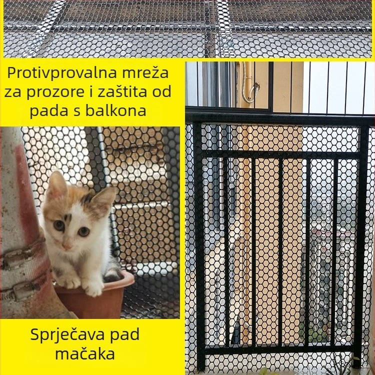 Mreža za zaštitu mačaka za prozore i balkon, plastična zaštitna mreža s zaštitom od pada
