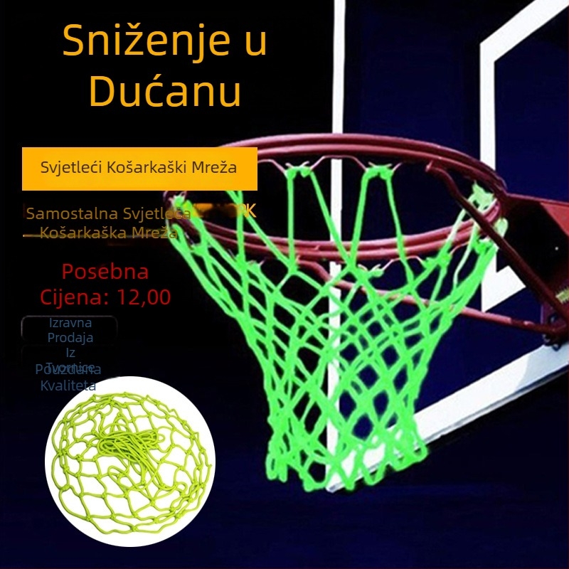 Svetleća mreža za košarku - Nylon, 65 g, mogućnost prilagodbe, pogodna za terene i druge igre s loptom