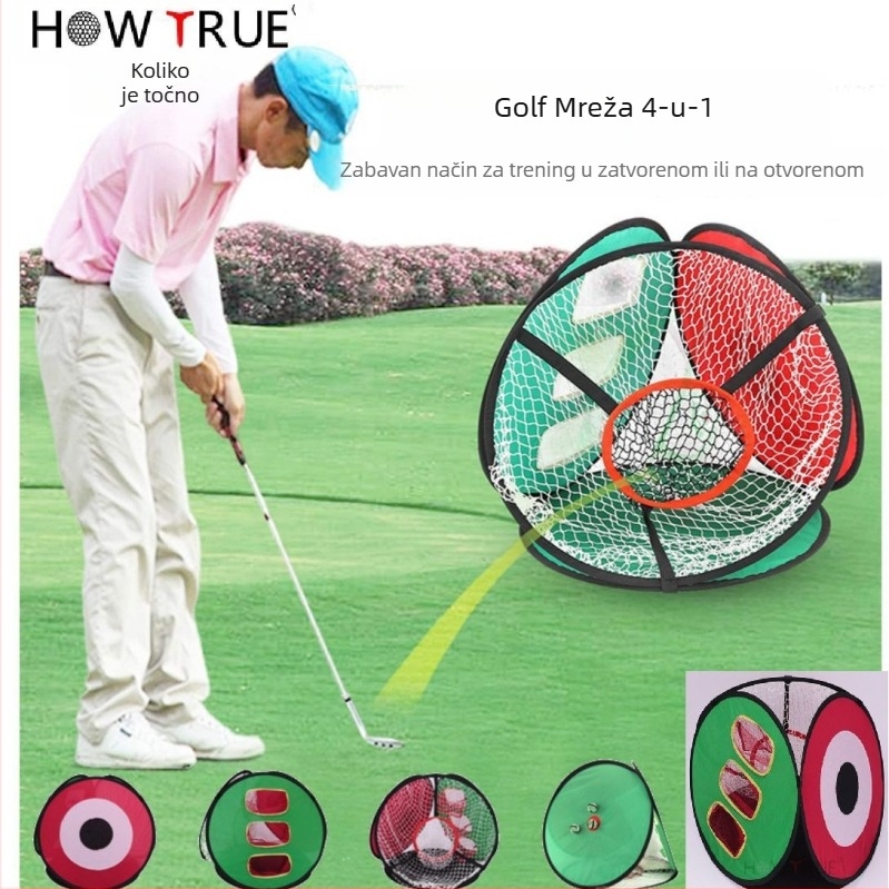 HOWTRUE Golf trening mreža 4-u-1, unutarnja i vanjska upotreba, najlon + vlakna stakla, tisak logotipa dostupan