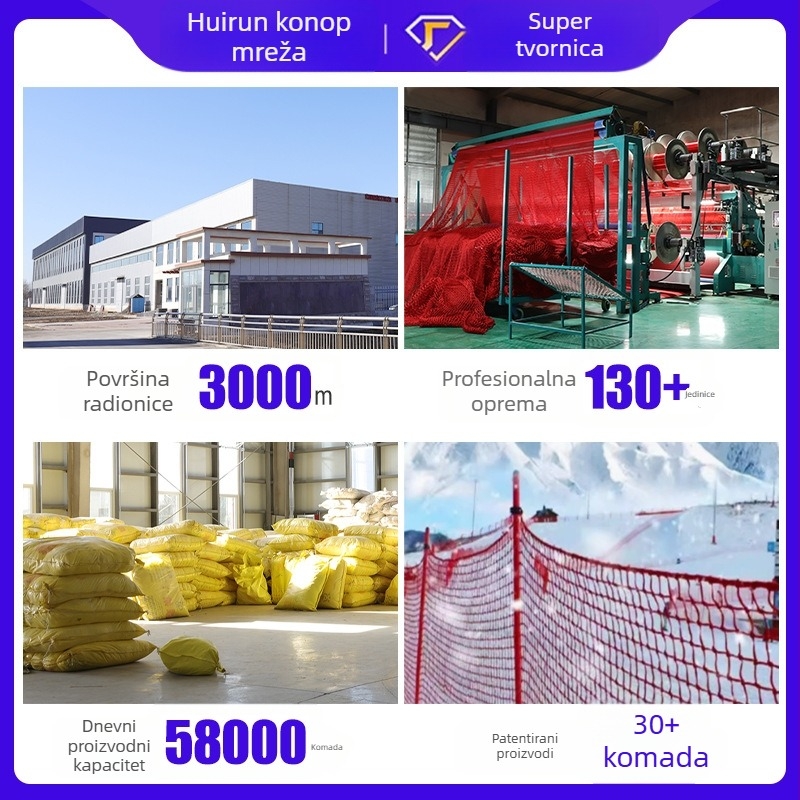 Polietilenska mreža s čvorovima za nogometno igralište; mreža bez čvorova za odjeljenje golf igrališta; zaštitna mreža za skijališta i ograda