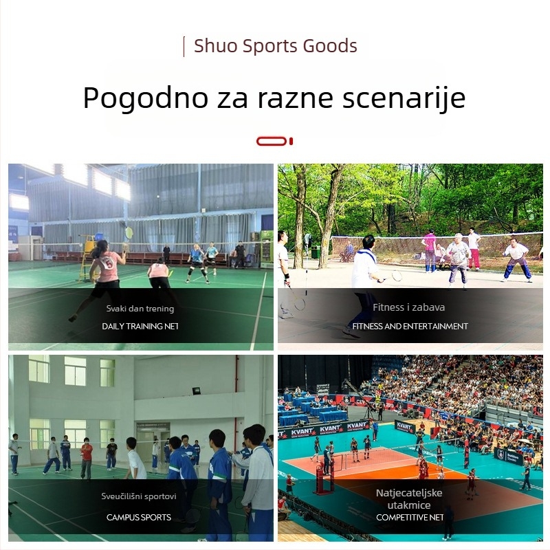 Prijenosna mreža za badminton za trening i natjecanje, unutarnja i vanjska upotreba (Poliester; Marka: Shuohao; Prijeljiva upotreba: stolni tenis i badminton; Kategorija: badminton mreža)