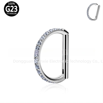 G23 titanijska legura, D-oblik nosni stud s kamenjem, unisex piercing nakit, ASTM F136 titan