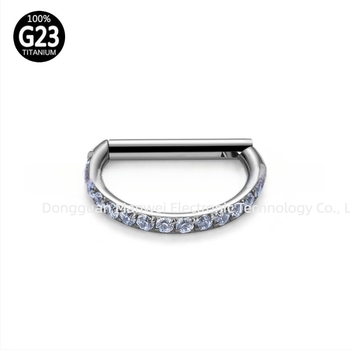 G23 titanijska legura, D-oblik nosni stud s kamenjem, unisex piercing nakit, ASTM F136 titan