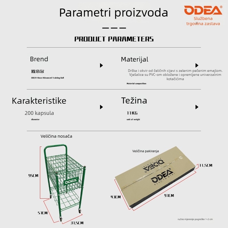 Odea sklopivi prijenosni okvir za tenis od nehrđajućeg čelika za trening s okvirom za skupljanje lopti, paket 260